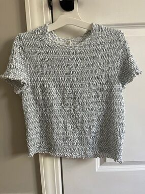 American Eagle Outfitters Light Blue Smocked Short Sleeve Tee